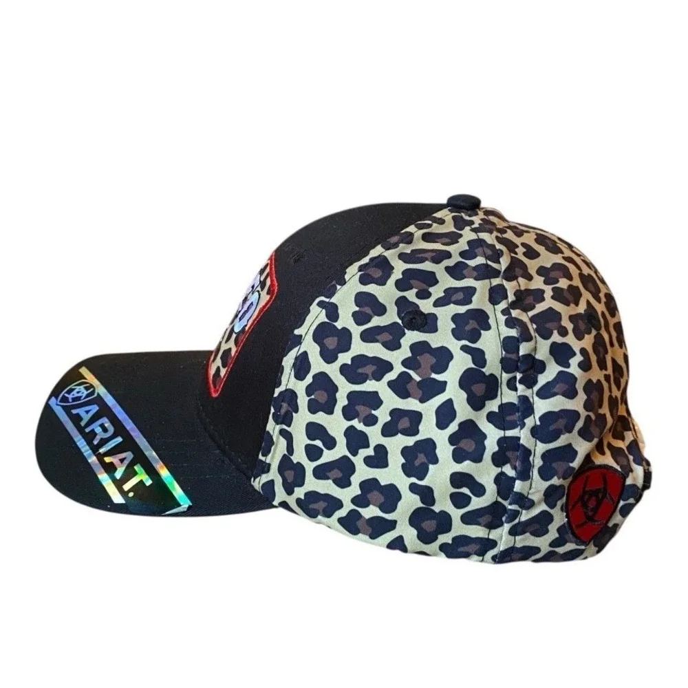 Ariat Rodeo Mom Leopard Print Snapback Hat‎ Black Tan Western Baseball Cap NEW